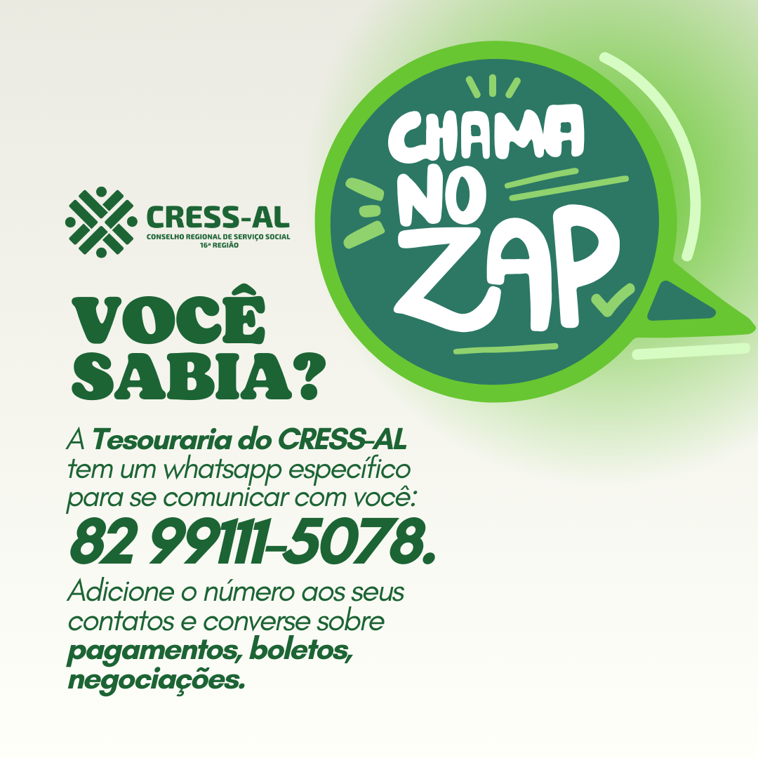 Tesouraria do CRESS-AL agora tem um canal direto de comunicação com você pelo WhatsApp