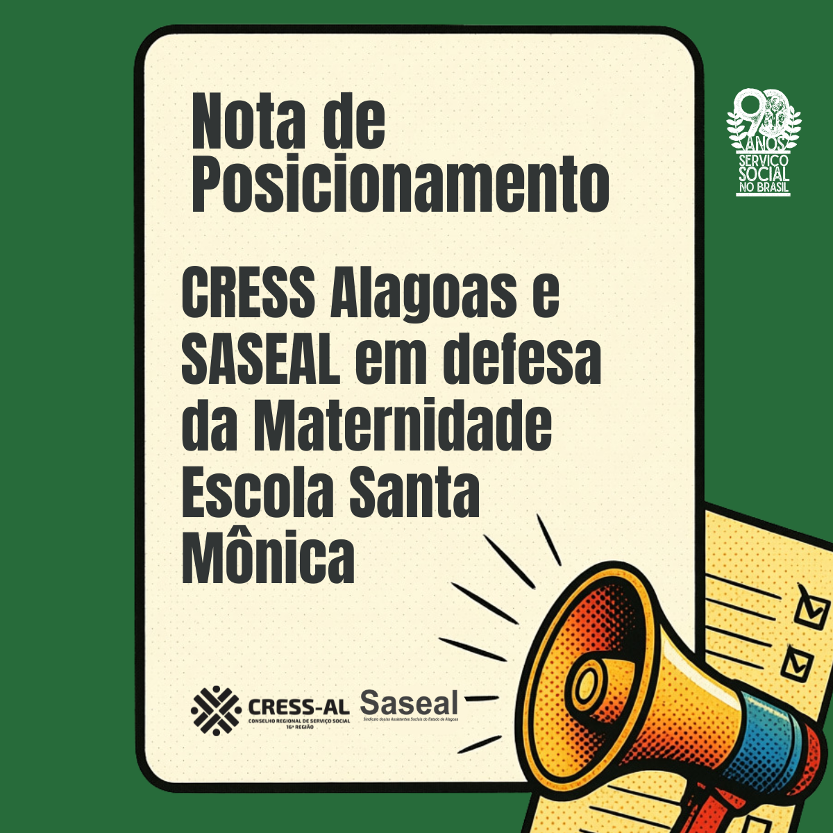 CRESS-AL e SASEAL divulgam Nota de Posicionamento em defesa da Maternidade Escola Santa Mônica