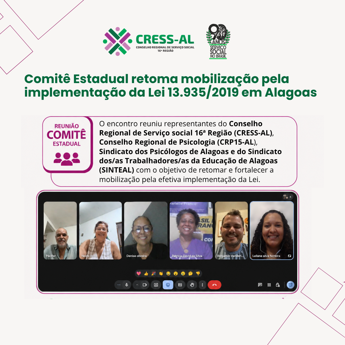 Comitê Estadual retoma mobilização pela implementação da Lei 13.935/2019 em Alagoas
